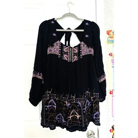 Free People | Dresses | Free People Womens Mini Boho Xs Cotton Dress Long  Sleeve Festive | Poshmark
